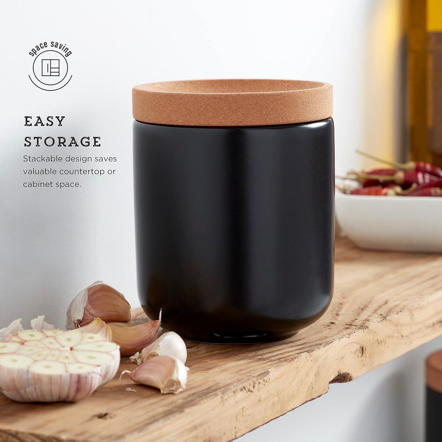 image:imageCeramic and Cork Breathable Garlic Keeper to Allow Air Flor for Freshness Stackable Space Saving Cork Lid Natural Cork and Red CeramicBlack