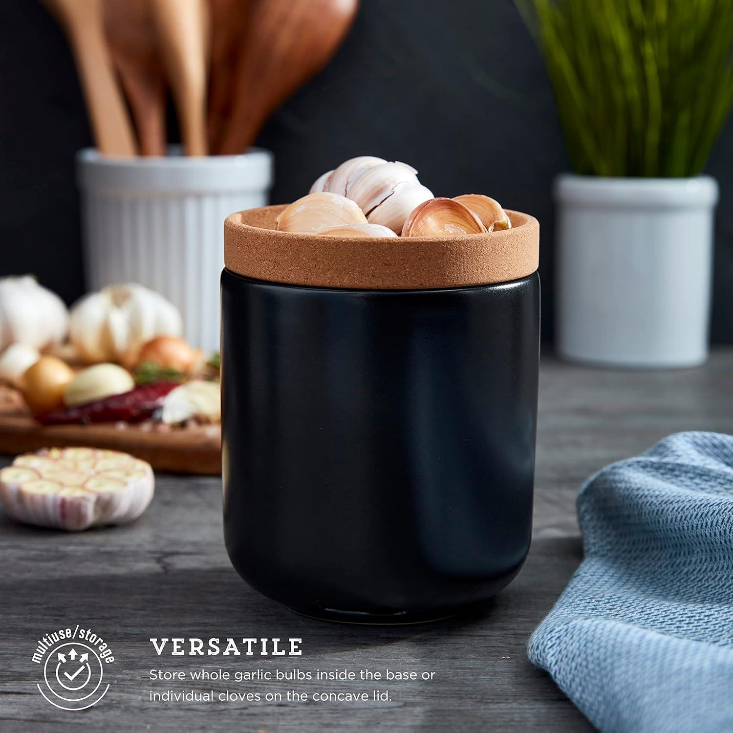 image:imageCeramic and Cork Breathable Garlic Keeper to Allow Air Flor for Freshness Stackable Space Saving Cork Lid Natural Cork and Red CeramicBlack