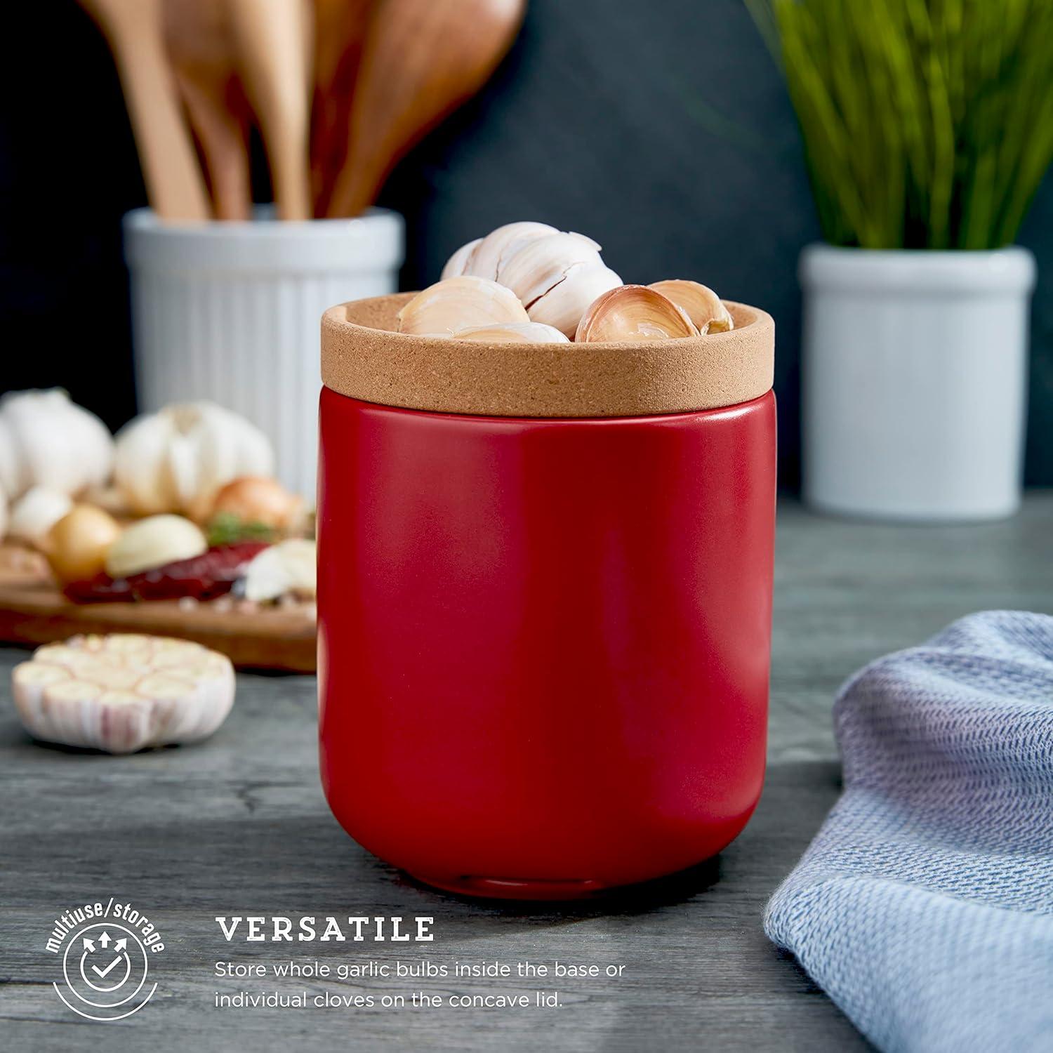 image:imageCeramic and Cork Breathable Garlic Keeper to Allow Air Flor for Freshness Stackable Space Saving Cork Lid Natural Cork and Red CeramicRed