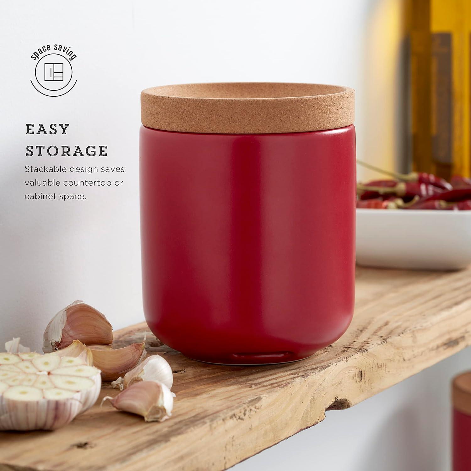 image:imageCeramic and Cork Breathable Garlic Keeper to Allow Air Flor for Freshness Stackable Space Saving Cork Lid Natural Cork and Red CeramicRed
