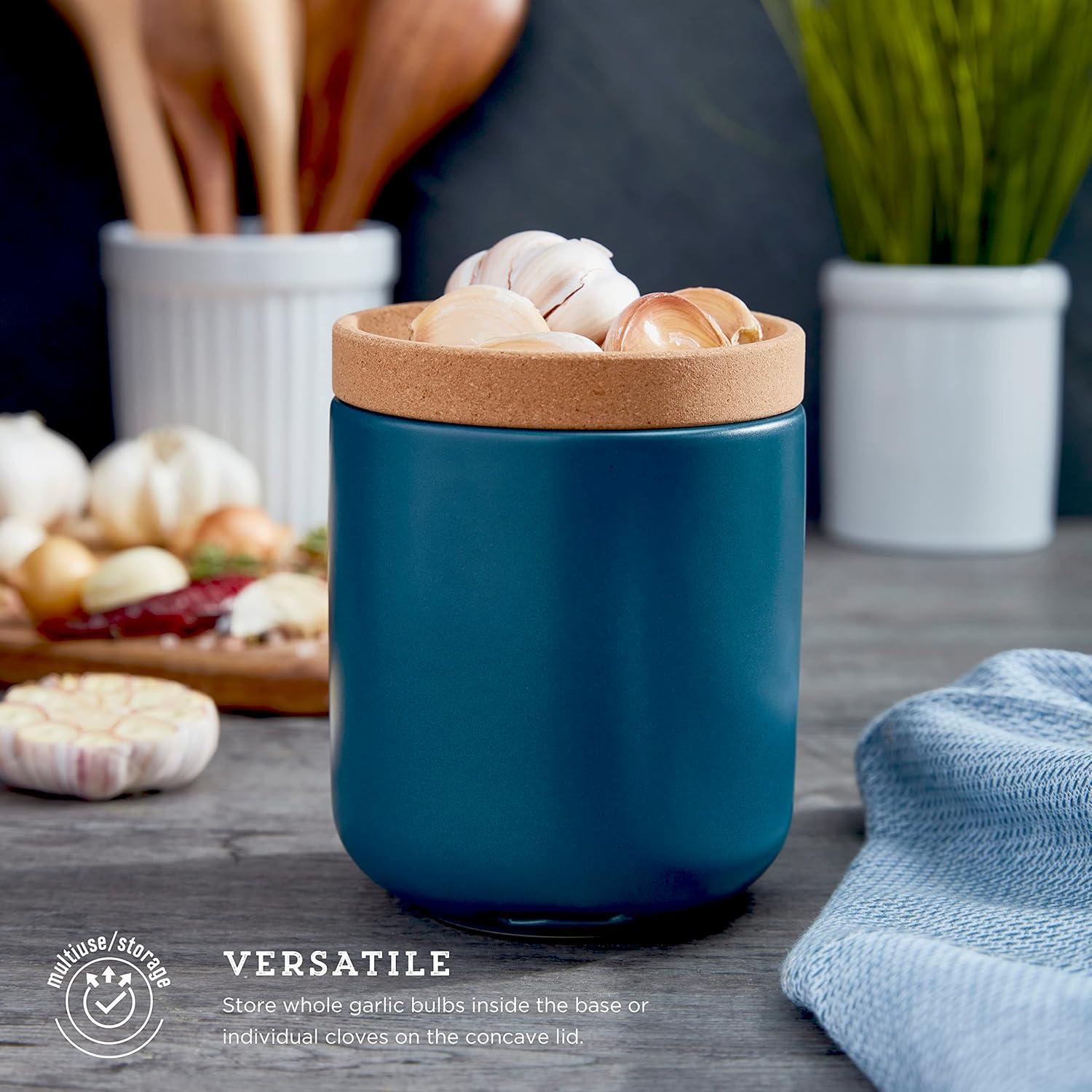 image:imageCeramic and Cork Breathable Garlic Keeper to Allow Air Flor for Freshness Stackable Space Saving Cork Lid Natural Cork and Red CeramicTeal