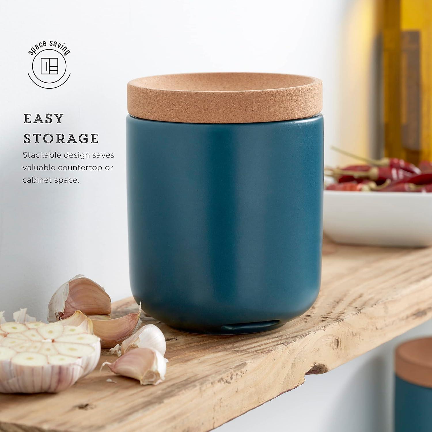 image:imageCeramic and Cork Breathable Garlic Keeper to Allow Air Flor for Freshness Stackable Space Saving Cork Lid Natural Cork and Red CeramicTeal