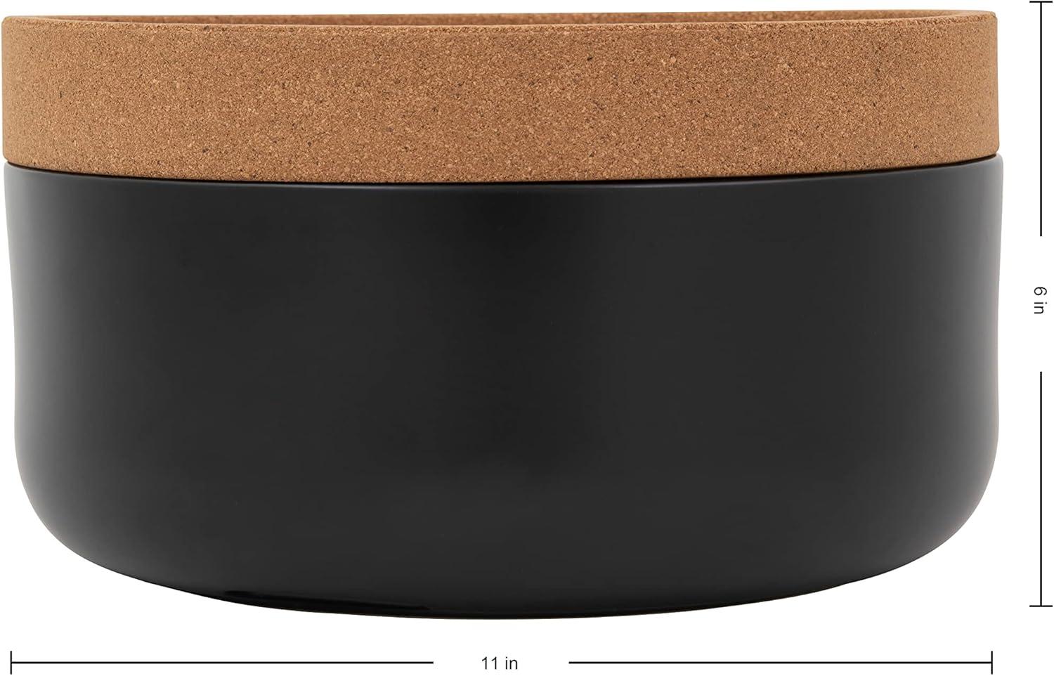 image:imageCeramic and Cork Large Breathable Produce Bowl with Lid to Naturally Extend Produce Freshness Natural Cork and Teal CeramicBlack