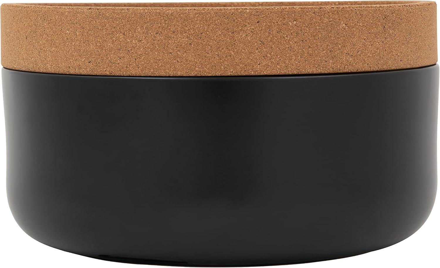 image:imageCeramic and Cork Large Breathable Produce Bowl with Lid to Naturally Extend Produce Freshness Natural Cork and Teal CeramicBlack