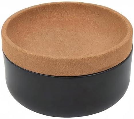 image:imageCeramic and Cork Large Breathable Produce Bowl with Lid to Naturally Extend Produce Freshness Natural Cork and Teal CeramicBlack