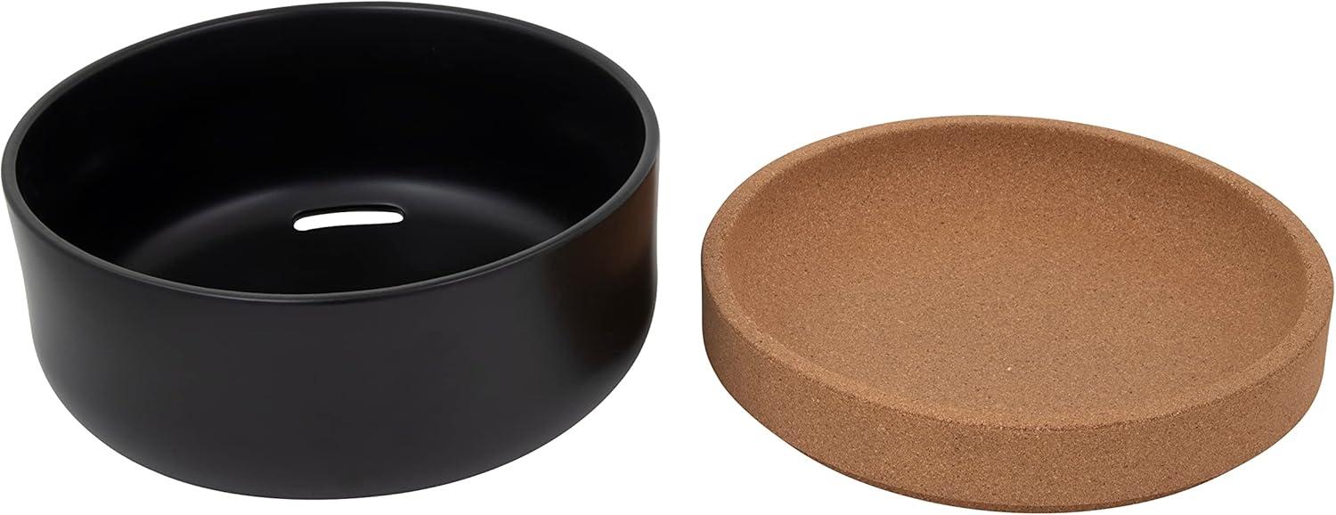 image:imageCeramic and Cork Large Breathable Produce Bowl with Lid to Naturally Extend Produce Freshness Natural Cork and Teal CeramicBlack