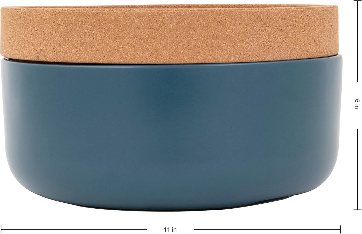 image:imageCeramic and Cork Large Breathable Produce Bowl with Lid to Naturally Extend Produce Freshness Natural Cork and Teal CeramicTeal