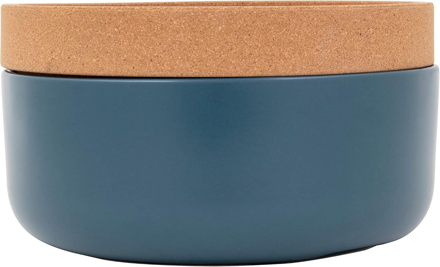 image:imageCeramic and Cork Large Breathable Produce Bowl with Lid to Naturally Extend Produce Freshness Natural Cork and Teal CeramicTeal