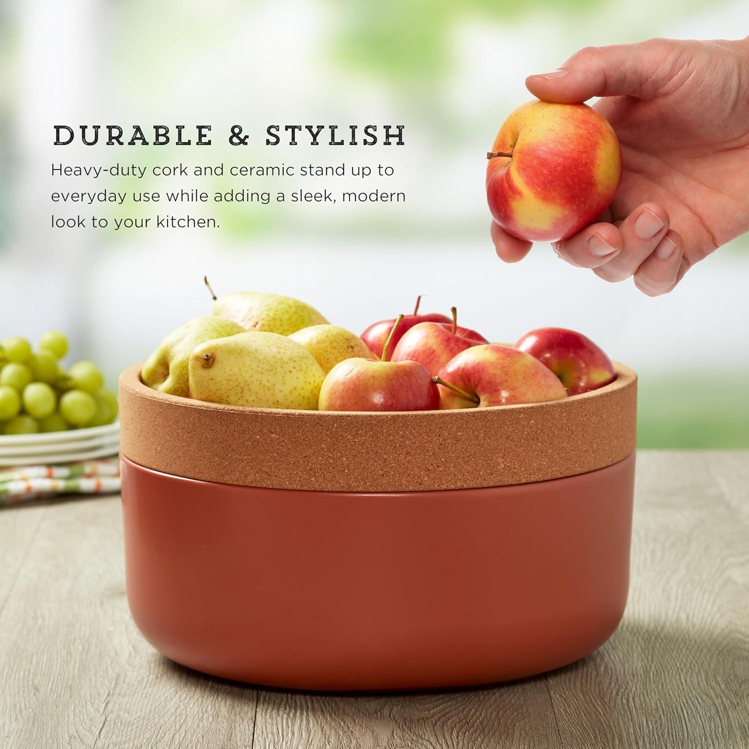 image:imageCeramic and Cork Large Breathable Produce Bowl with Lid to Naturally Extend Produce Freshness Natural Cork and Teal CeramicTerra Cotta