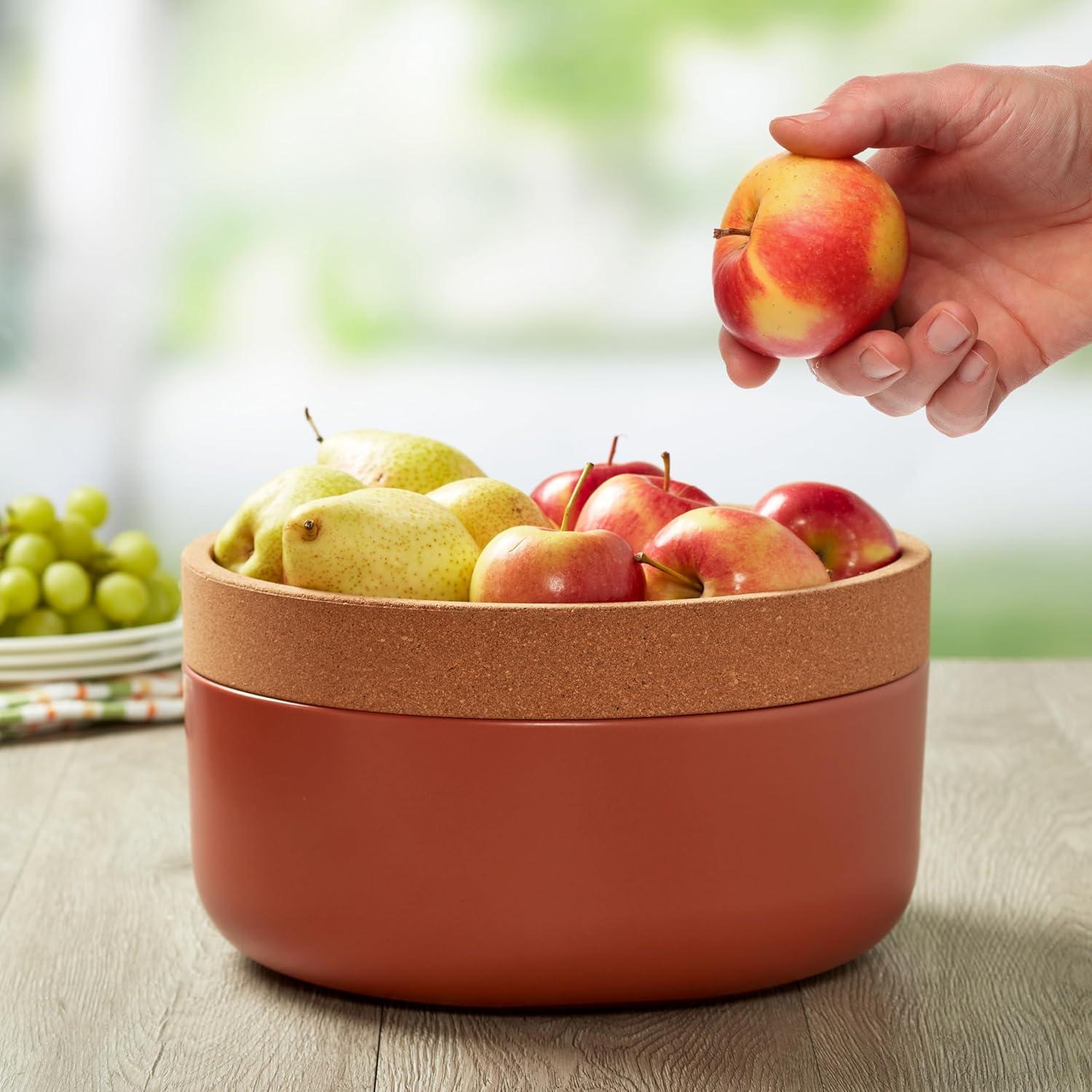 image:imageCeramic and Cork Large Breathable Produce Bowl with Lid to Naturally Extend Produce Freshness Natural Cork and Teal CeramicTerra Cotta
