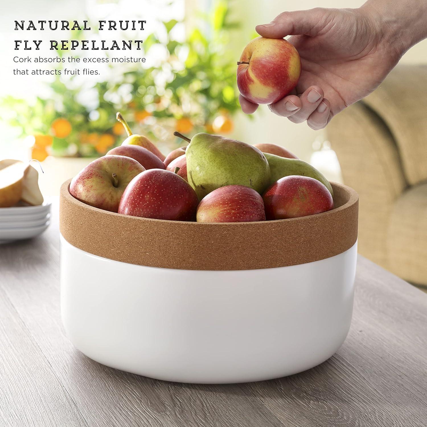 image:imageCeramic and Cork Large Breathable Produce Bowl with Lid to Naturally Extend Produce Freshness Natural Cork and Teal CeramicWhite