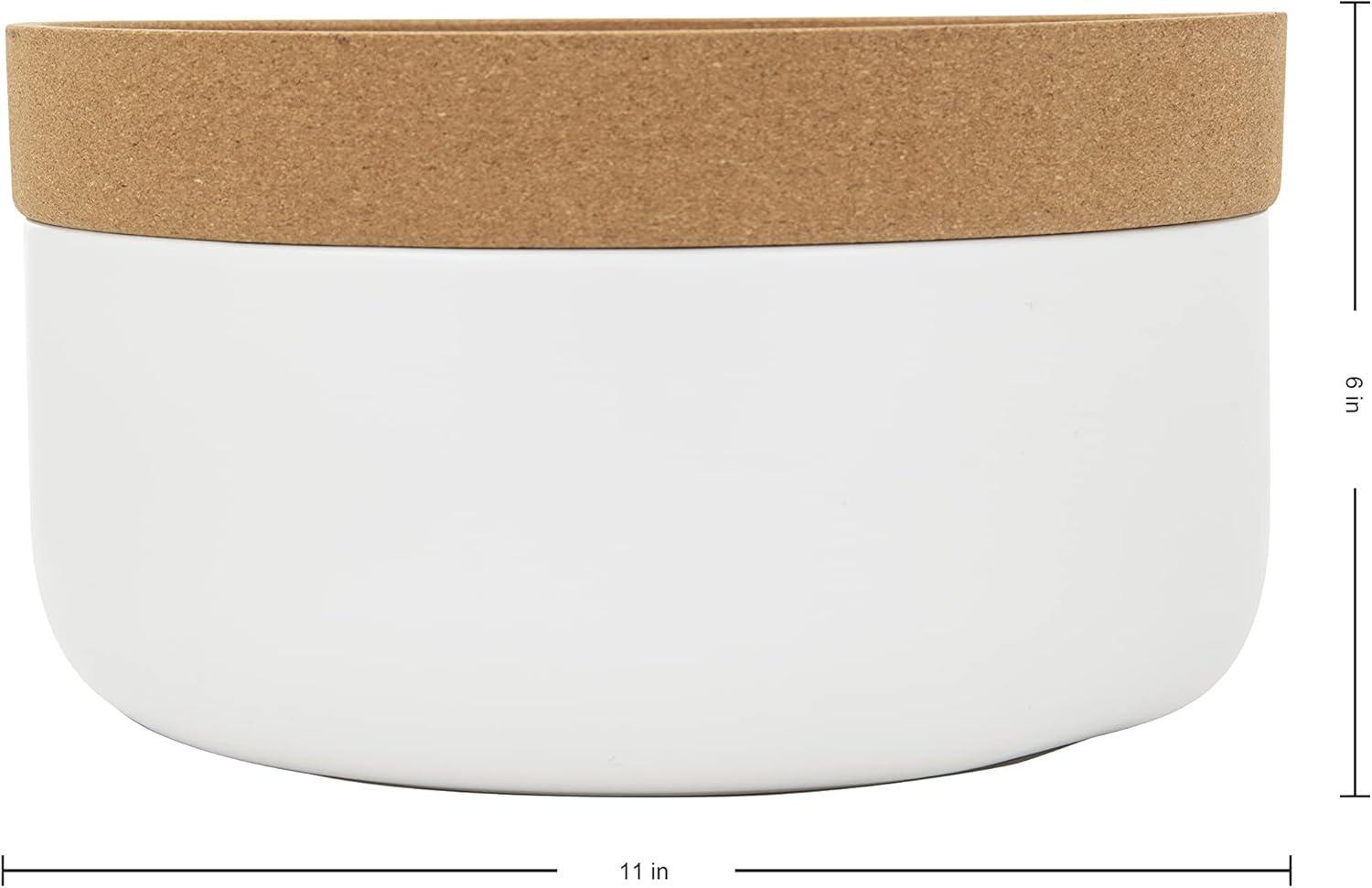 image:imageCeramic and Cork Large Breathable Produce Bowl with Lid to Naturally Extend Produce Freshness Natural Cork and Teal CeramicWhite