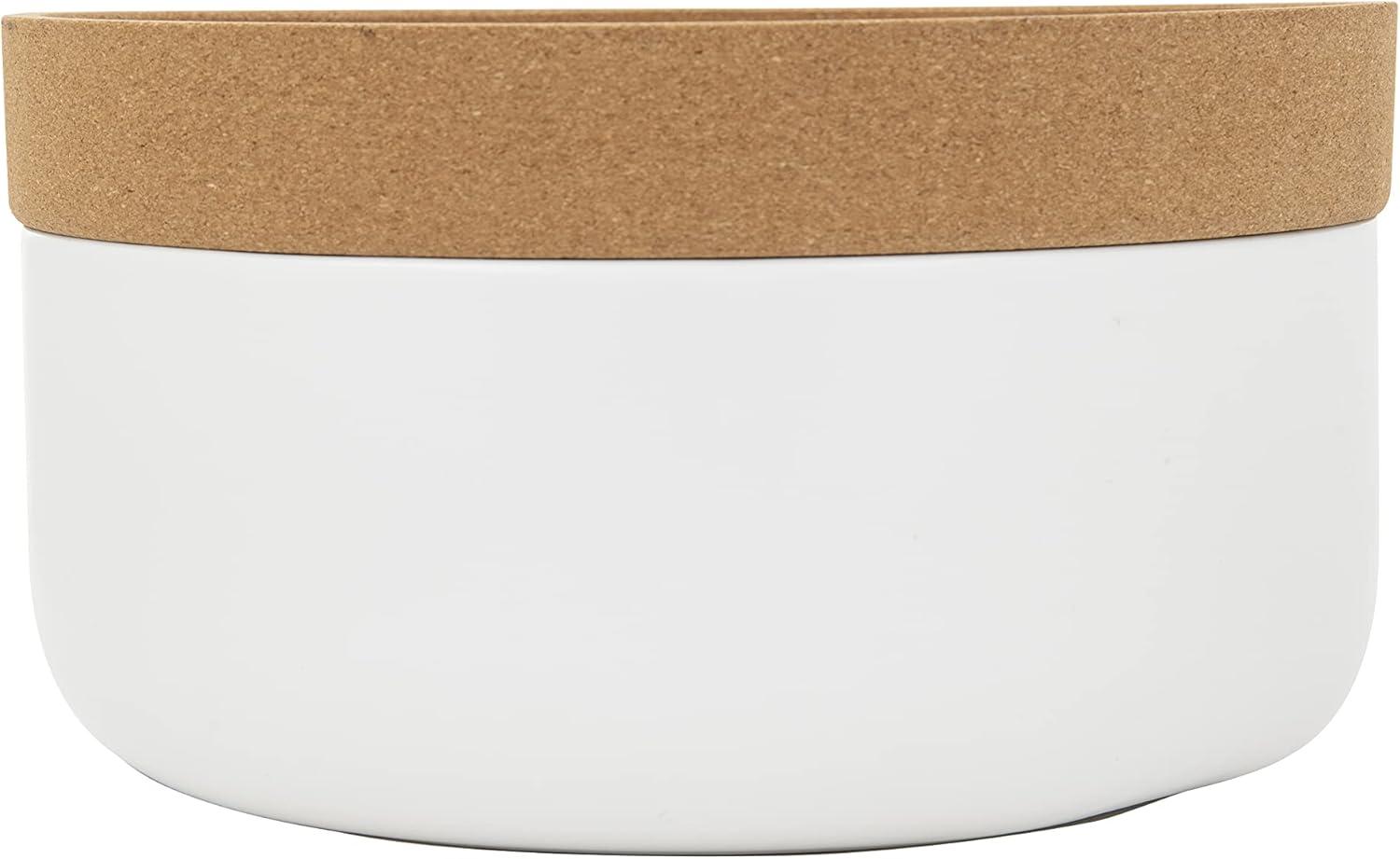 image:imageCeramic and Cork Large Breathable Produce Bowl with Lid to Naturally Extend Produce Freshness Natural Cork and Teal CeramicWhite