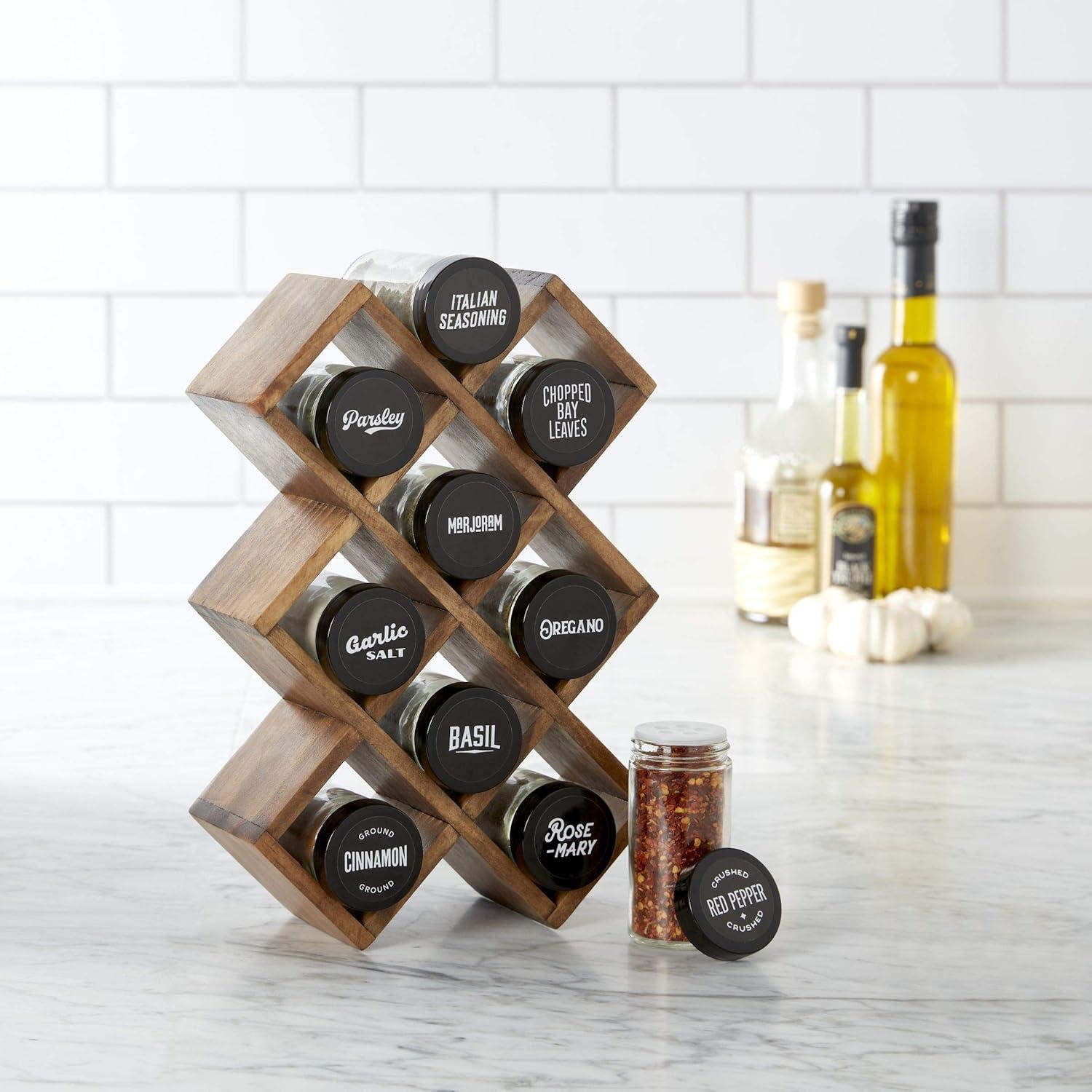 image:imageKamenstein 18 Jar CrissCross 2in1 Spice Organizer for Countertop or Wall with Spices Included FREE Spice Refills for 5 Years Bamboo with Black Caps10Jar
