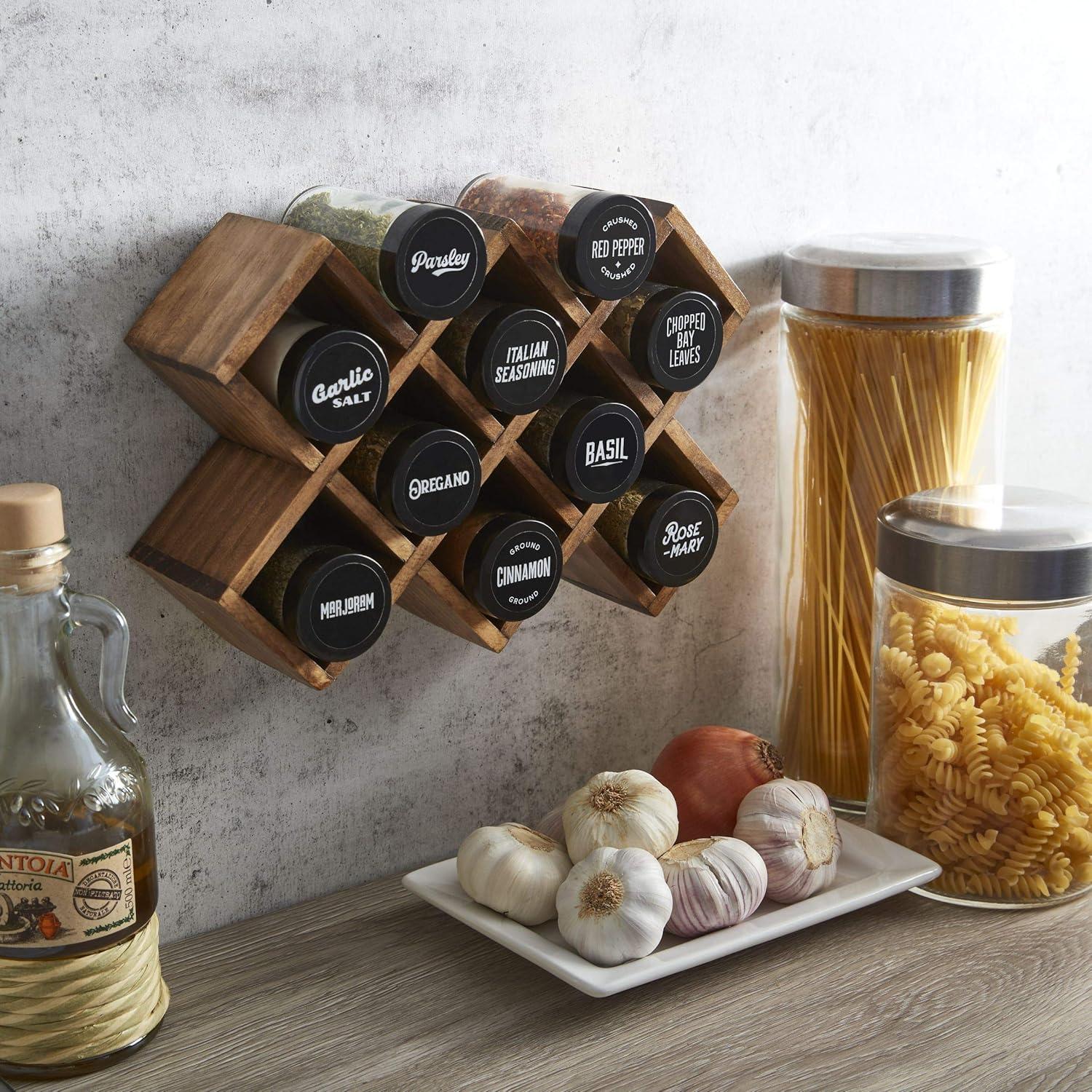 image:imageKamenstein 18 Jar CrissCross 2in1 Spice Organizer for Countertop or Wall with Spices Included FREE Spice Refills for 5 Years Bamboo with Black Caps10Jar