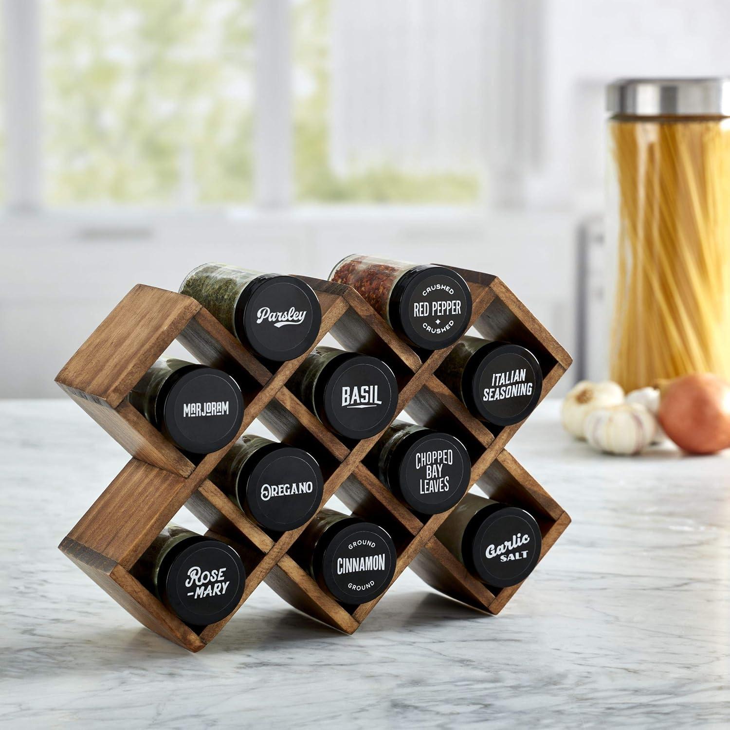 image:imageKamenstein 18 Jar CrissCross 2in1 Spice Organizer for Countertop or Wall with Spices Included FREE Spice Refills for 5 Years Bamboo with Black Caps10Jar