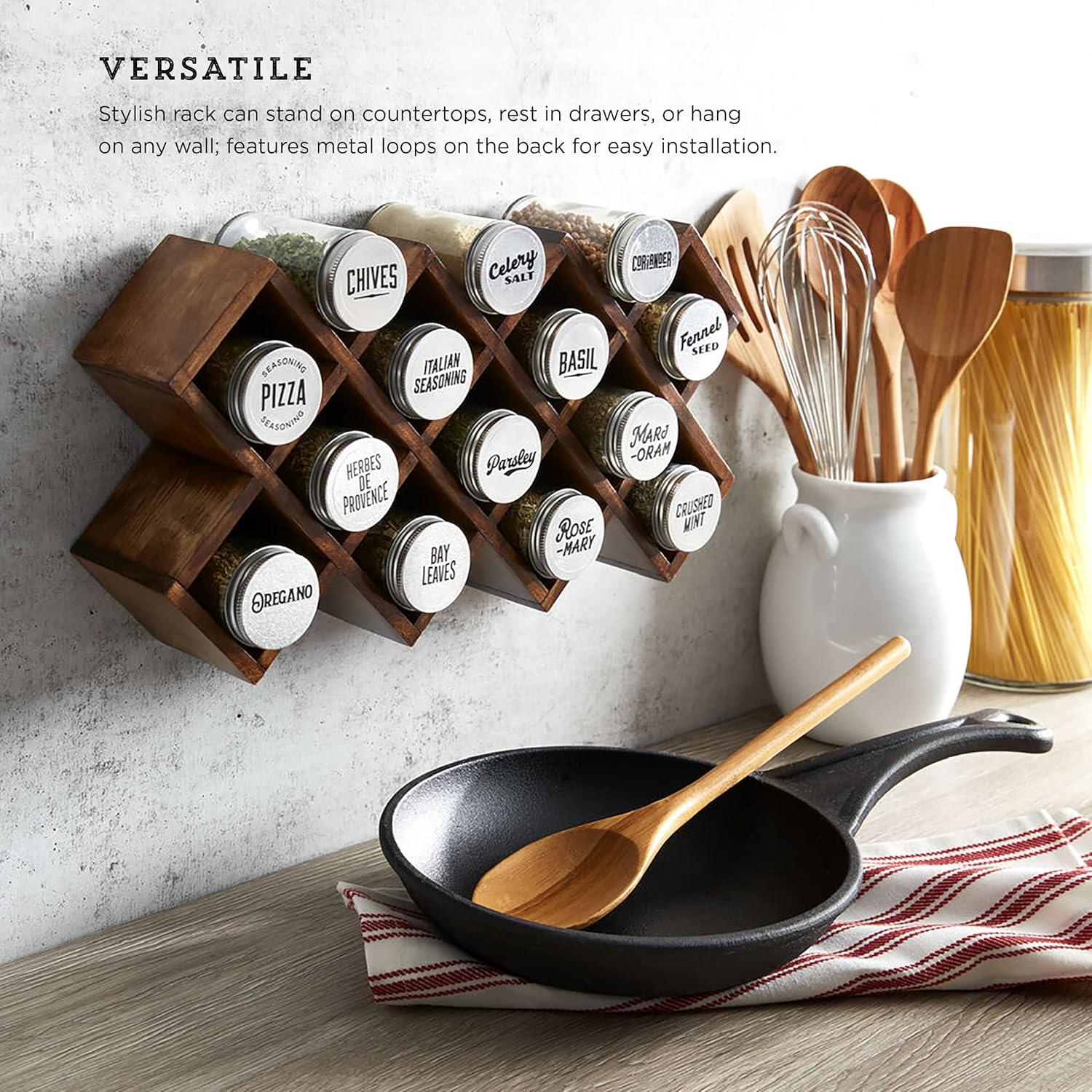 image:imageKamenstein 18 Jar CrissCross 2in1 Spice Organizer for Countertop or Wall with Spices Included FREE Spice Refills for 5 Years Bamboo with Black Caps14Jar