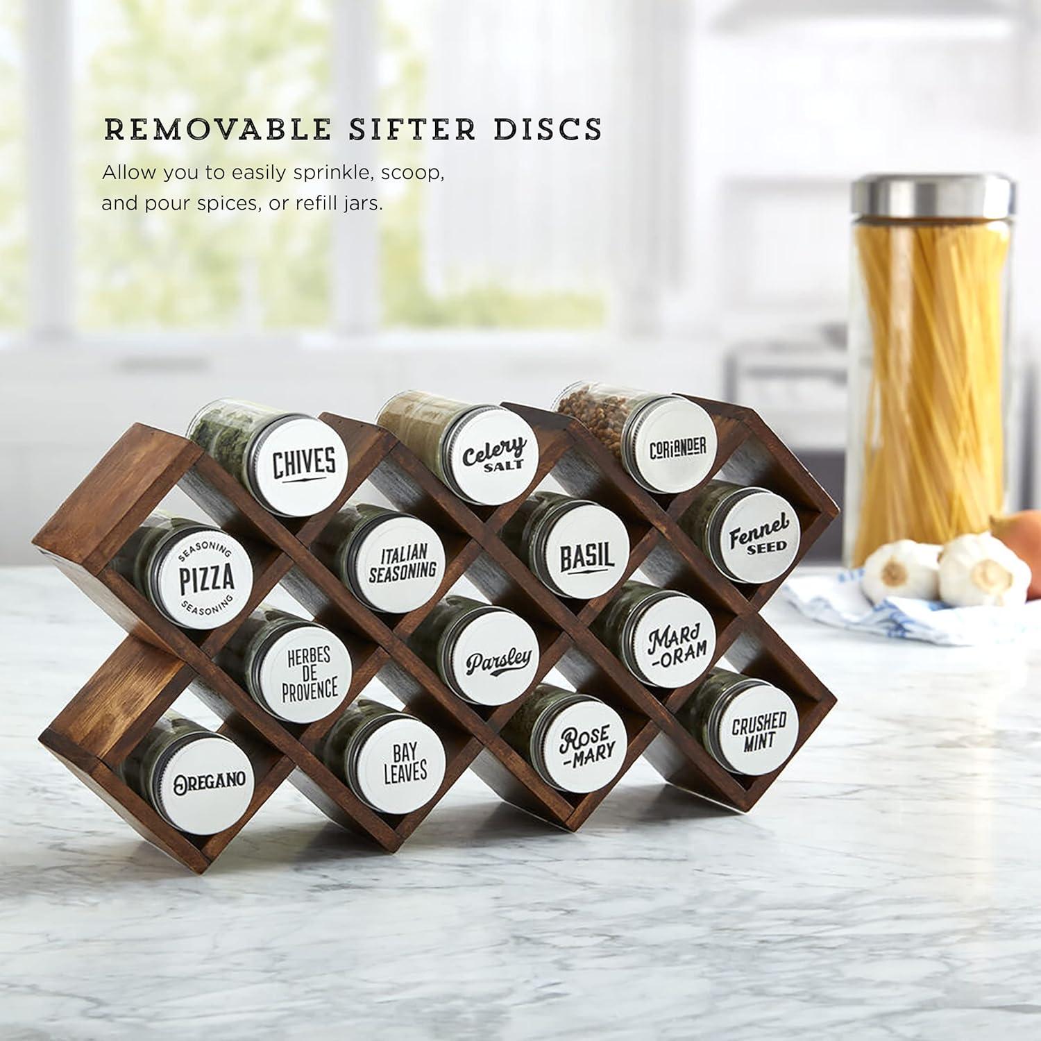image:imageKamenstein 18 Jar CrissCross 2in1 Spice Organizer for Countertop or Wall with Spices Included FREE Spice Refills for 5 Years Bamboo with Black Caps14Jar