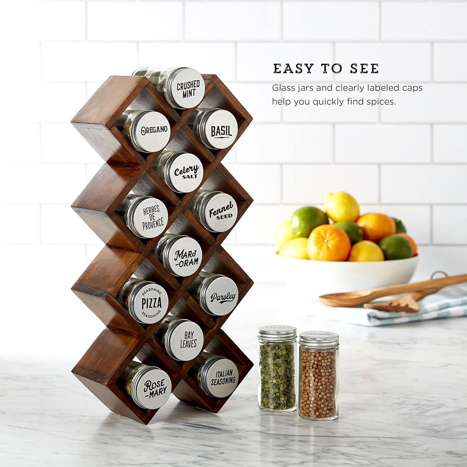 image:imageKamenstein 18 Jar CrissCross 2in1 Spice Organizer for Countertop or Wall with Spices Included FREE Spice Refills for 5 Years Bamboo with Black Caps14Jar