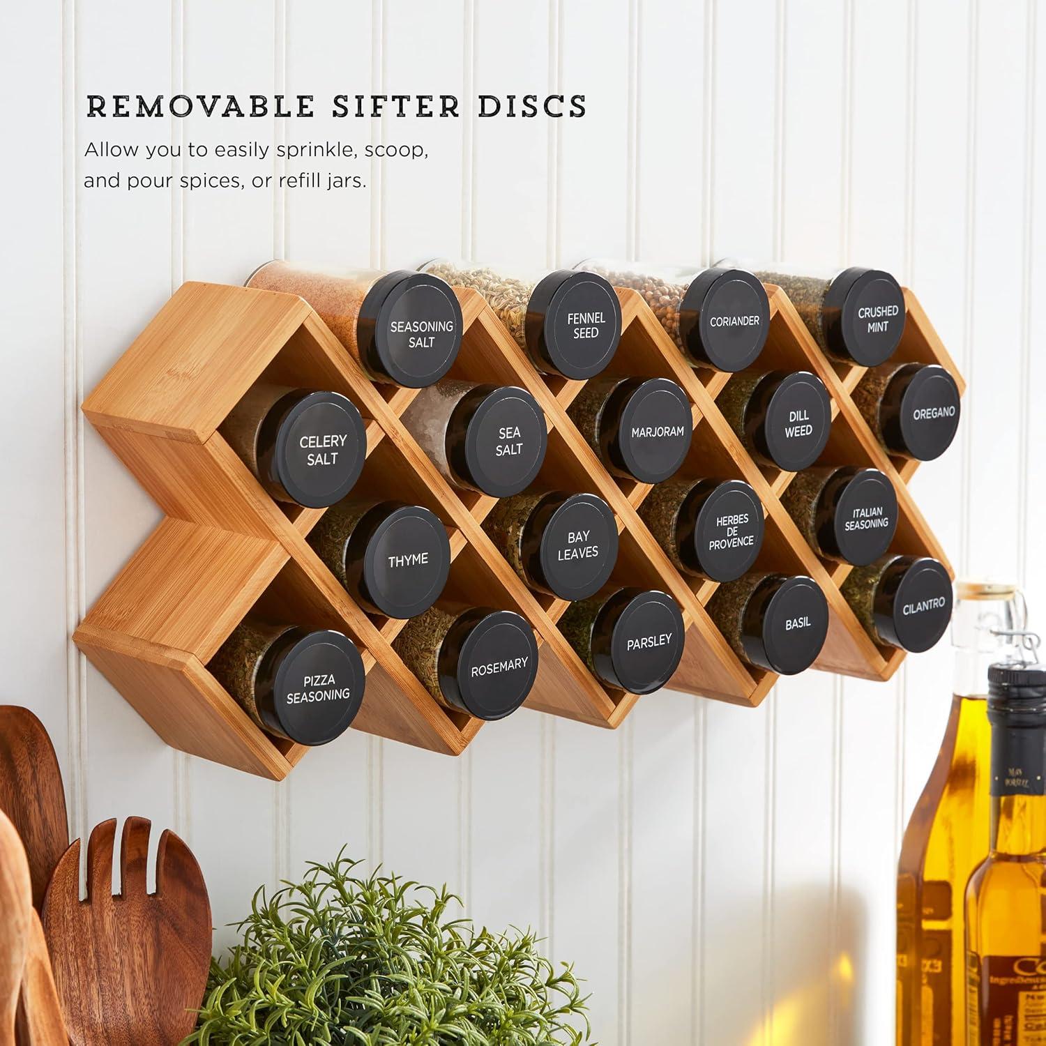 image:imageKamenstein 18 Jar CrissCross 2in1 Spice Organizer for Countertop or Wall with Spices Included FREE Spice Refills for 5 Years Bamboo with Black Caps18Jar