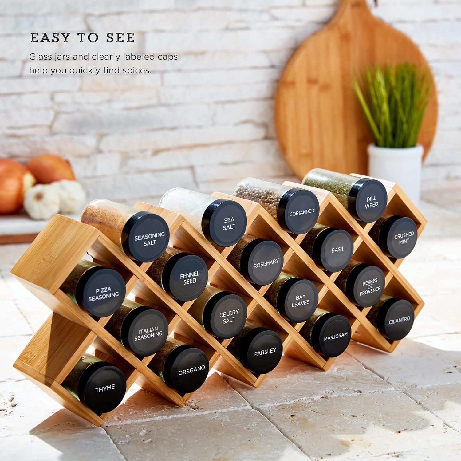 image:imageKamenstein 18 Jar CrissCross 2in1 Spice Organizer for Countertop or Wall with Spices Included FREE Spice Refills for 5 Years Bamboo with Black Caps18Jar