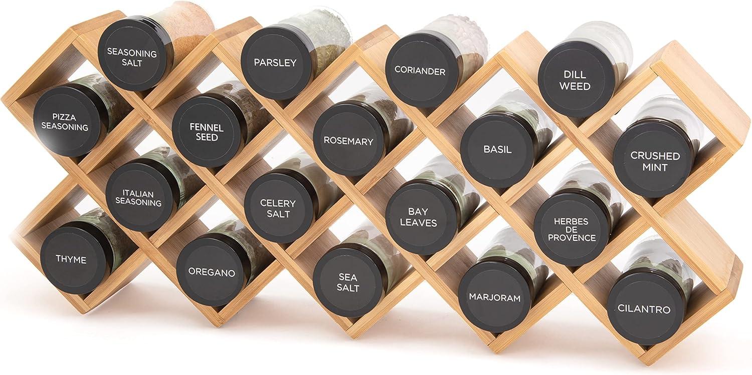 image:imageKamenstein 18 Jar CrissCross 2in1 Spice Organizer for Countertop or Wall with Spices Included FREE Spice Refills for 5 Years Bamboo with Black Caps18Jar