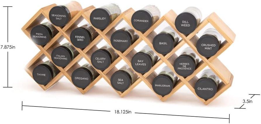 image:imageKamenstein 18 Jar CrissCross 2in1 Spice Organizer for Countertop or Wall with Spices Included FREE Spice Refills for 5 Years Bamboo with Black Caps18Jar