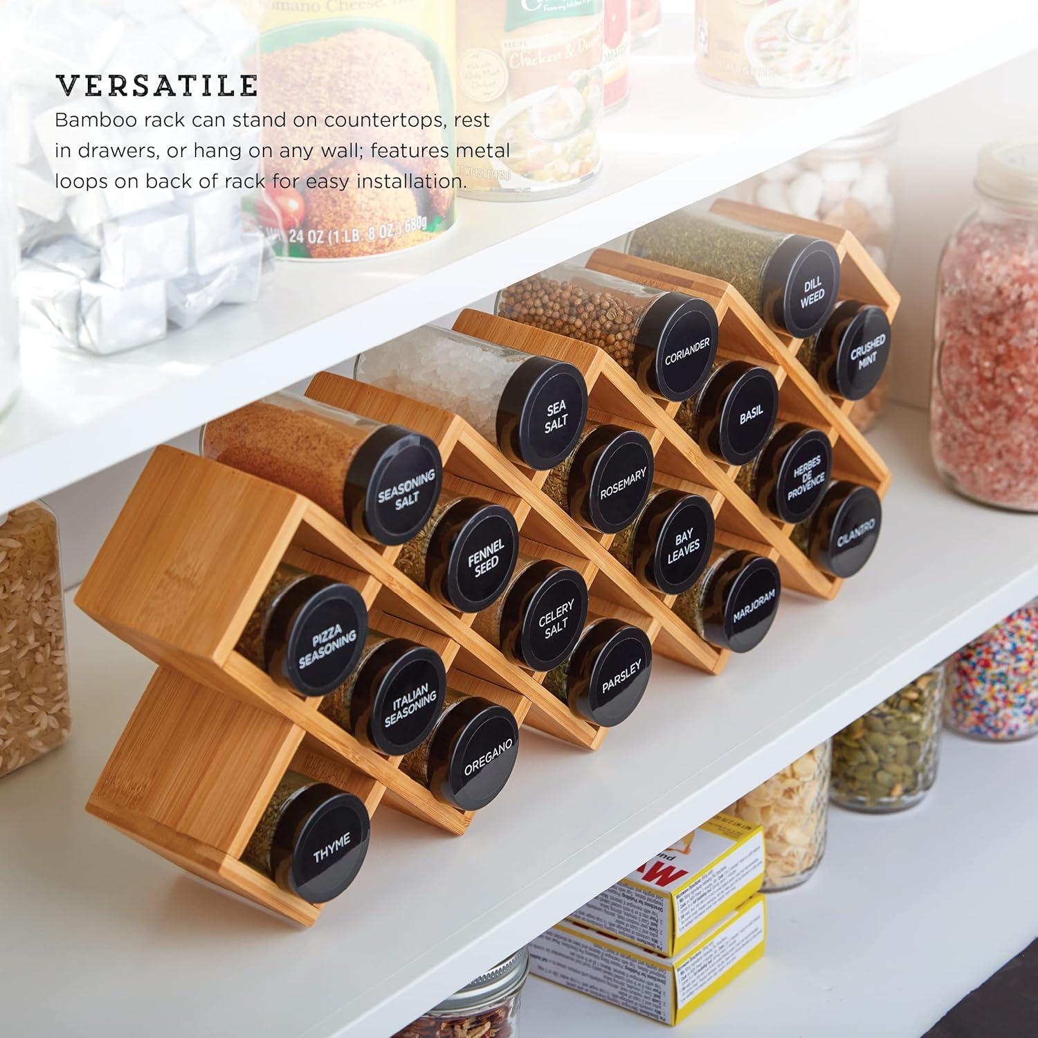 image:imageKamenstein 18 Jar CrissCross 2in1 Spice Organizer for Countertop or Wall with Spices Included FREE Spice Refills for 5 Years Bamboo with Black Caps18Jar