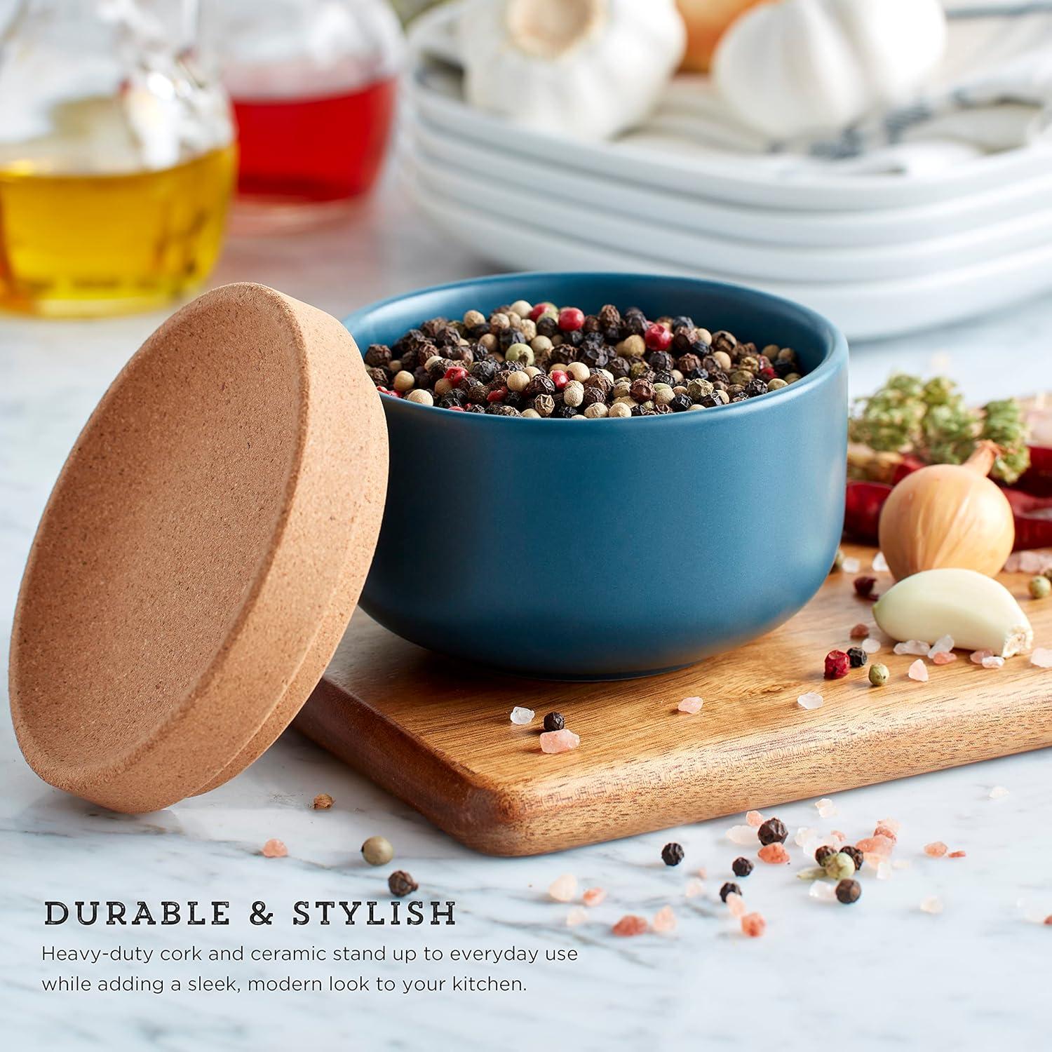 image:imageKamenstein Ceramic and Cork Salt Pig with Easy Lift Lid for Easy Access BlackTeal