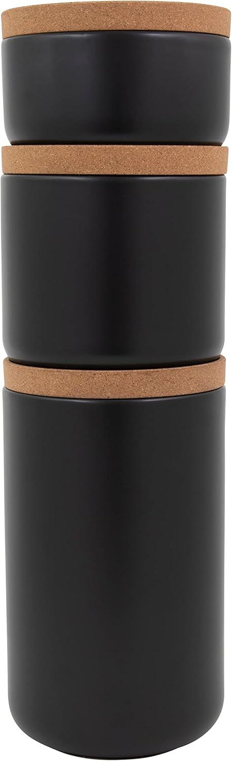 image:imageKamenstein Ceramic and Cork Set of 3 Stackable Canisters 12 qt 1 qt 2 qt WhiteBlack