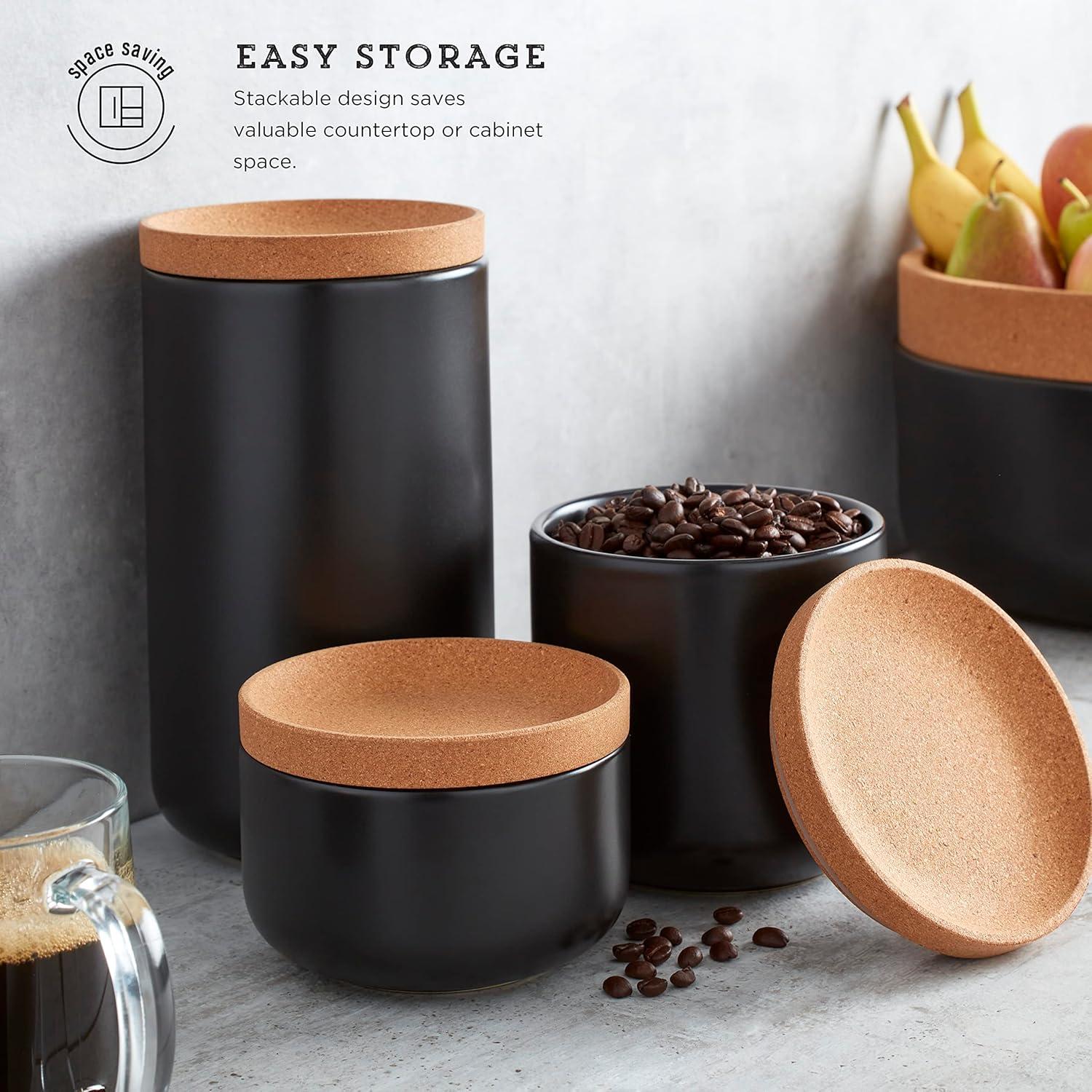 image:imageKamenstein Ceramic and Cork Set of 3 Stackable Canisters 12 qt 1 qt 2 qt WhiteBlack