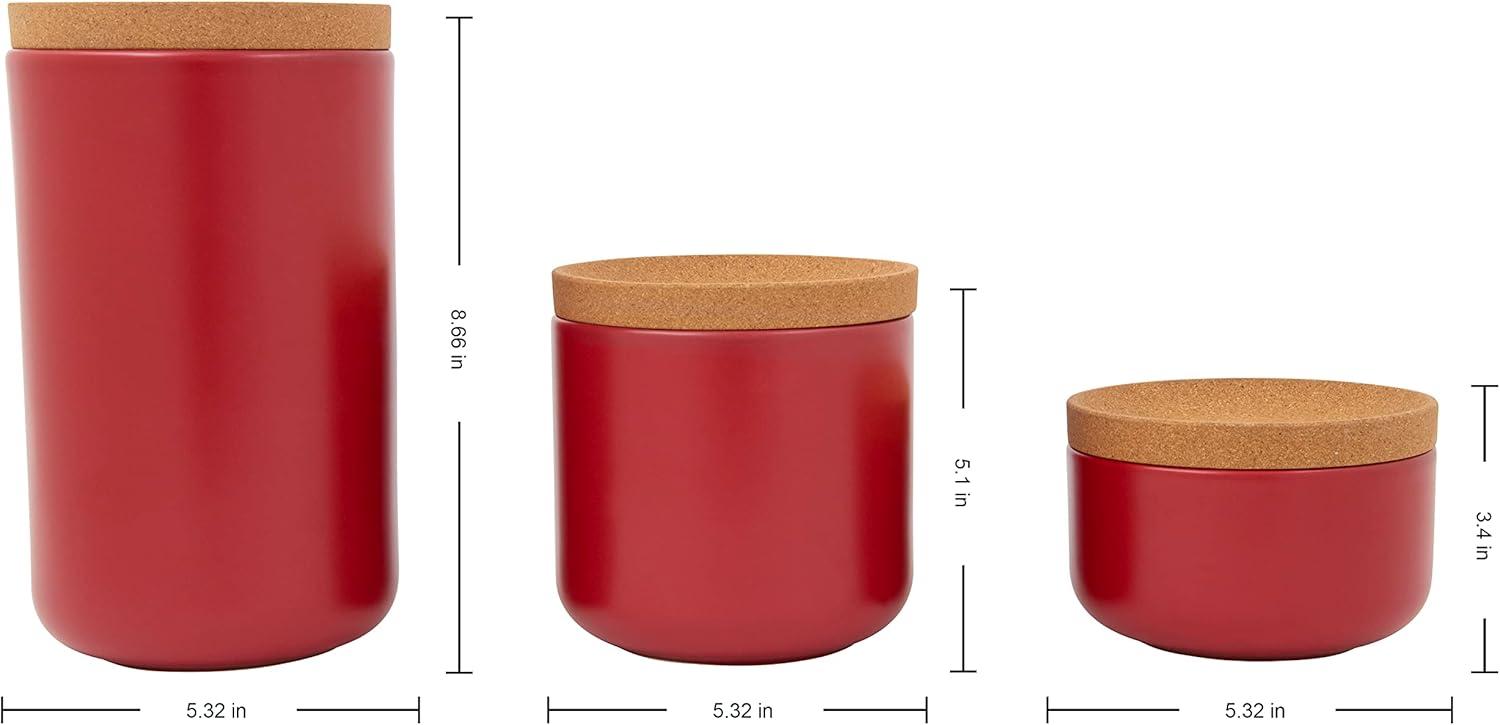 image:imageKamenstein Ceramic and Cork Set of 3 Stackable Canisters 12 qt 1 qt 2 qt WhiteRed