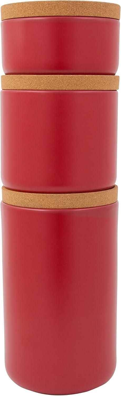 image:imageKamenstein Ceramic and Cork Set of 3 Stackable Canisters 12 qt 1 qt 2 qt WhiteRed