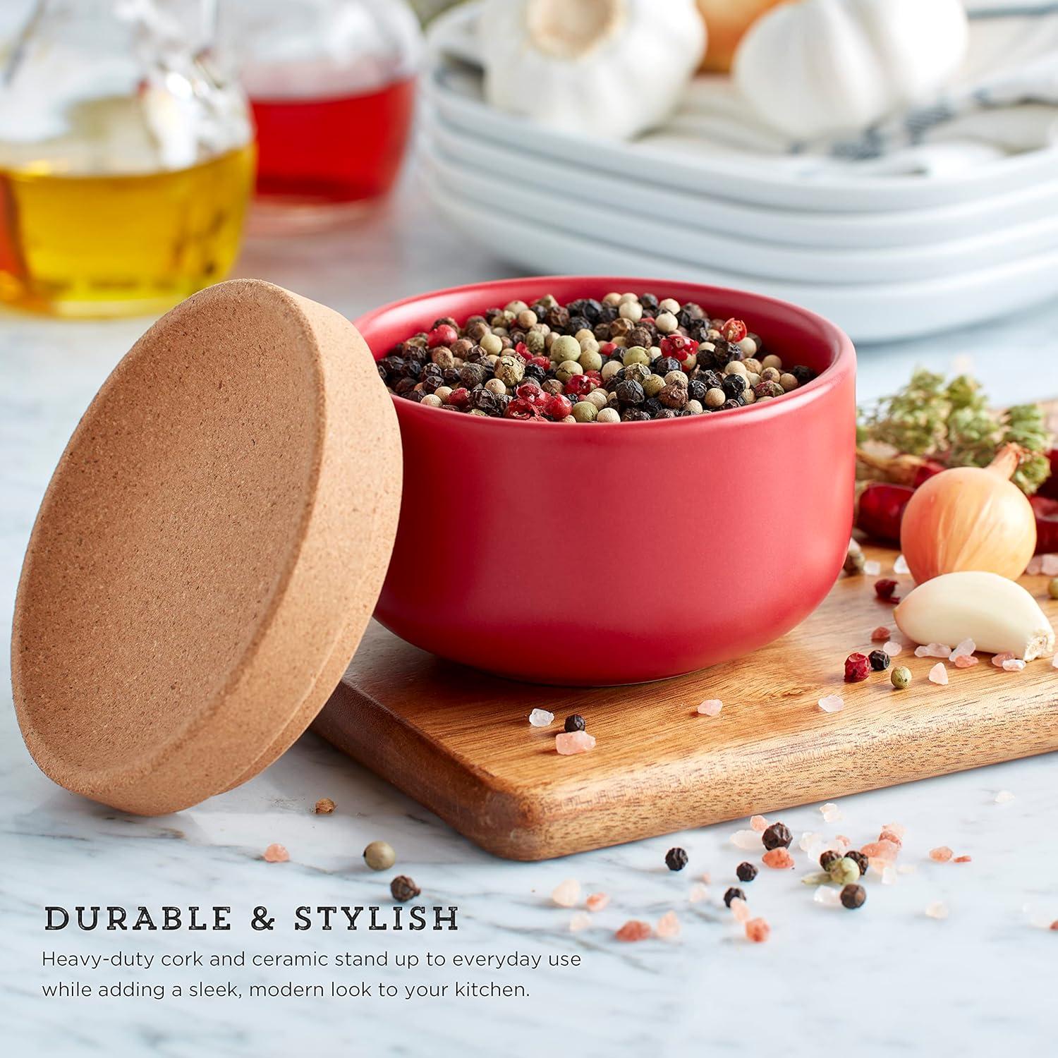 image:imageKamenstein Ceramic and Cork Set of 3 Stackable Canisters 12 qt 1 qt 2 qt WhiteRed