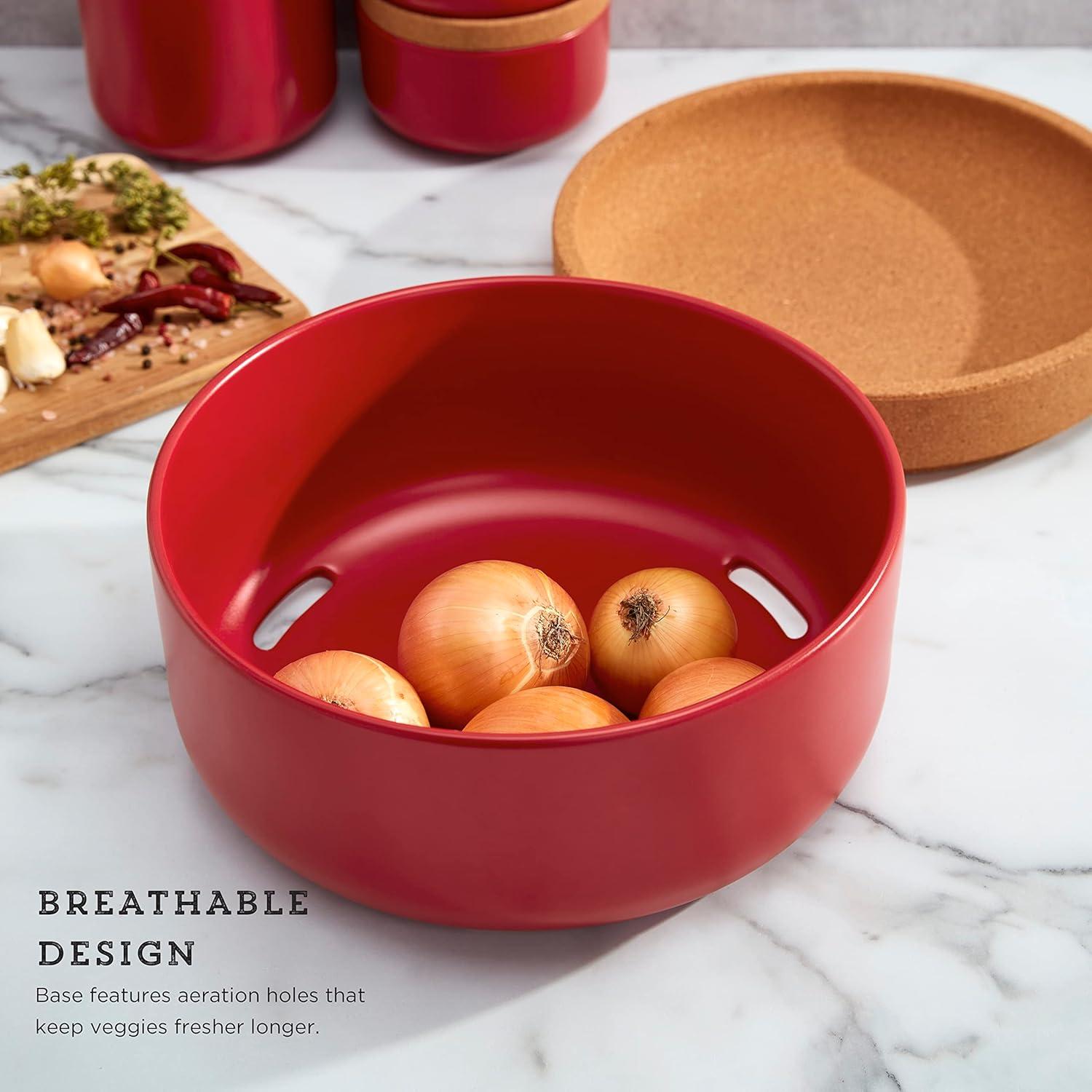 image:imageKamenstein Ceramic and Cork Set of 3 Stackable Canisters 12 qt 1 qt 2 qt WhiteRed