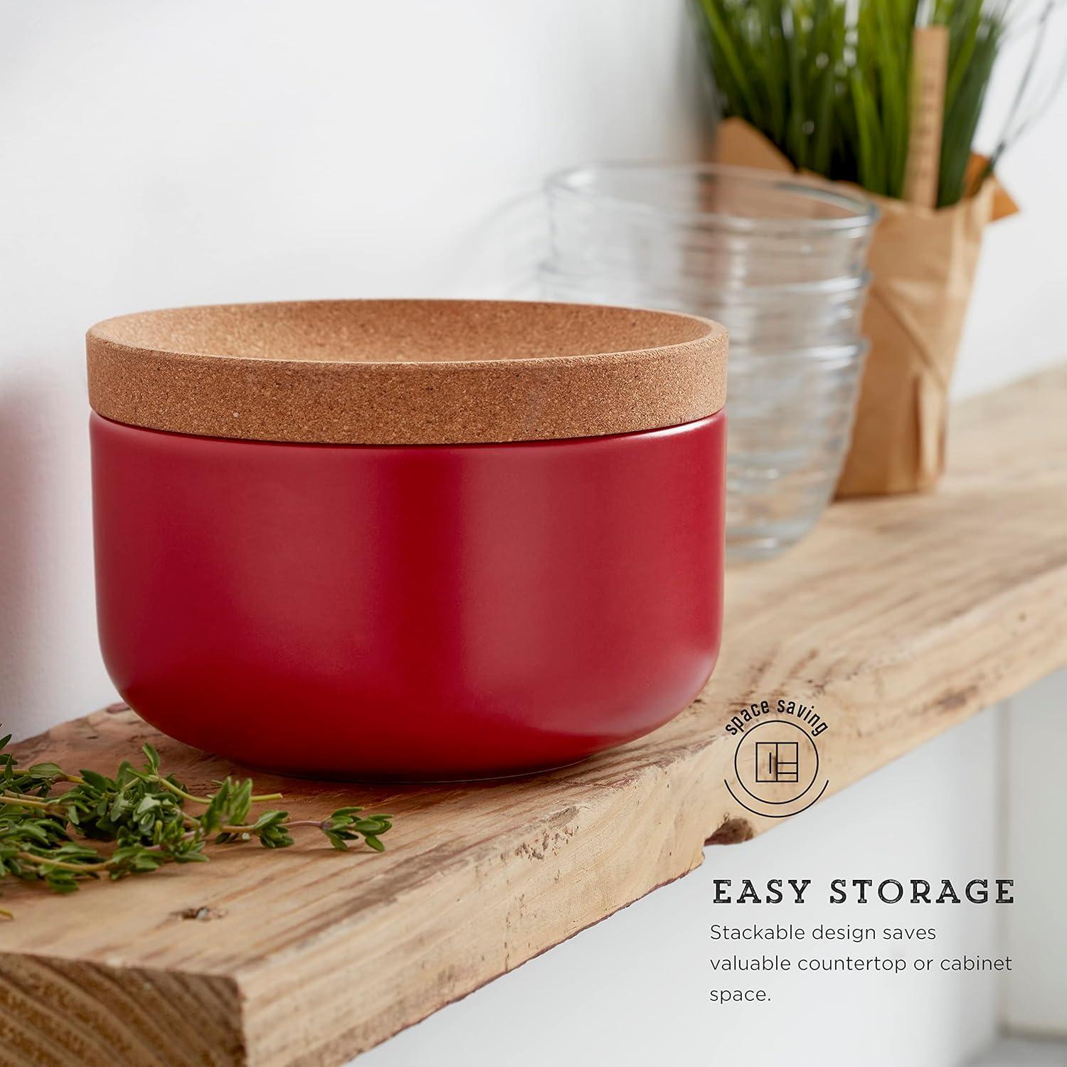 image:imageKamenstein Ceramic and Cork Set of 3 Stackable Canisters 12 qt 1 qt 2 qt WhiteRed