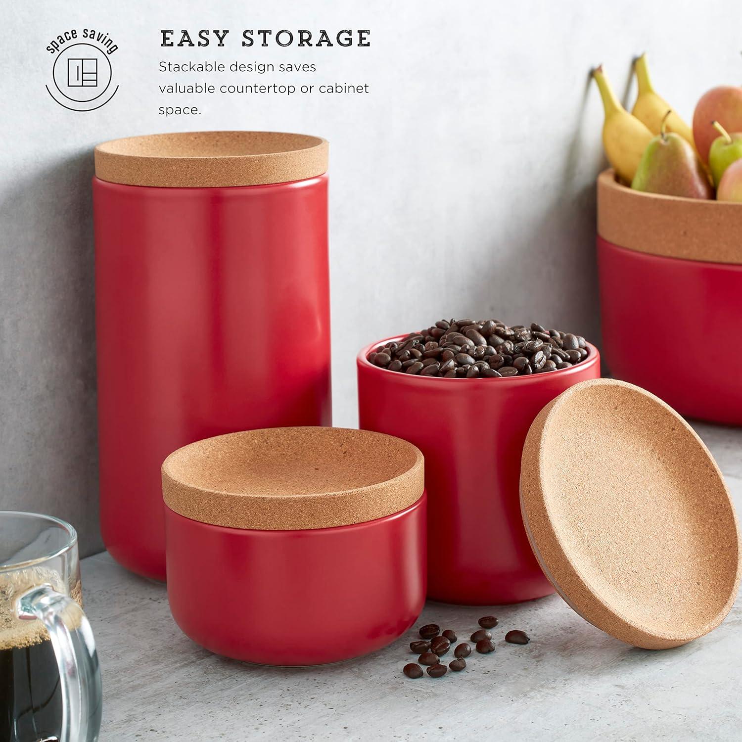 image:imageKamenstein Ceramic and Cork Set of 3 Stackable Canisters 12 qt 1 qt 2 qt WhiteRed