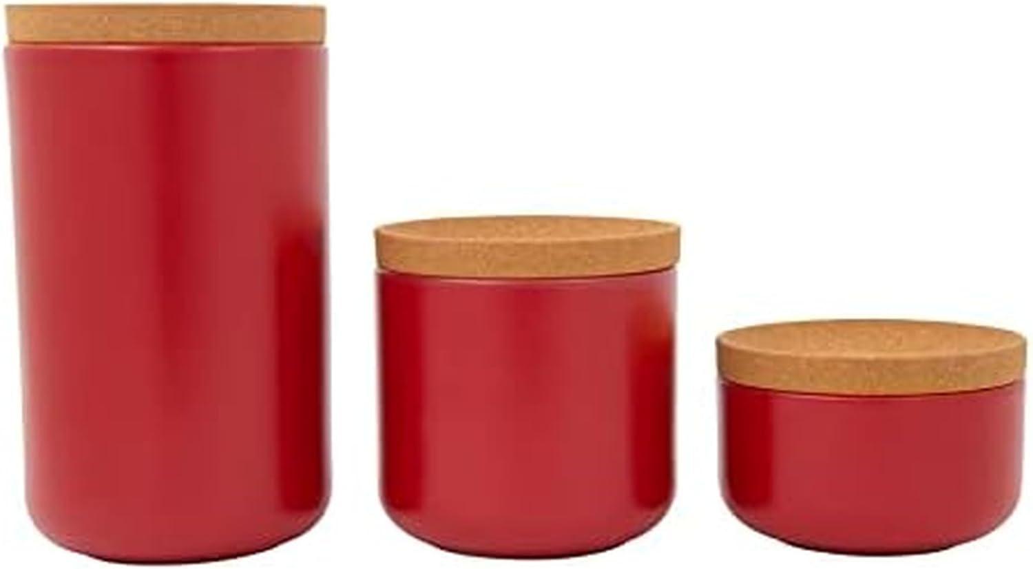 image:imageKamenstein Ceramic and Cork Set of 3 Stackable Canisters 12 qt 1 qt 2 qt WhiteRed