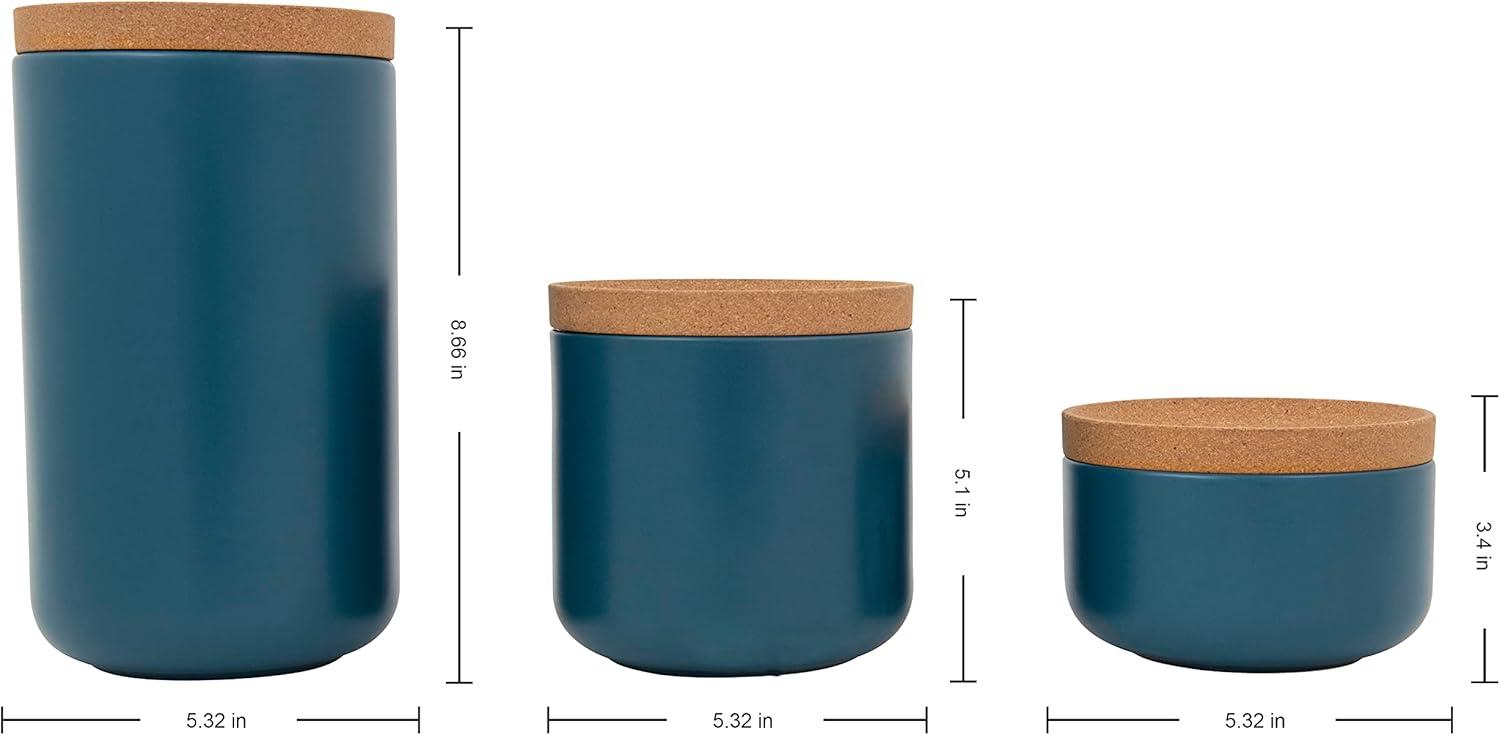 image:imageKamenstein Ceramic and Cork Set of 3 Stackable Canisters 12 qt 1 qt 2 qt WhiteTeal