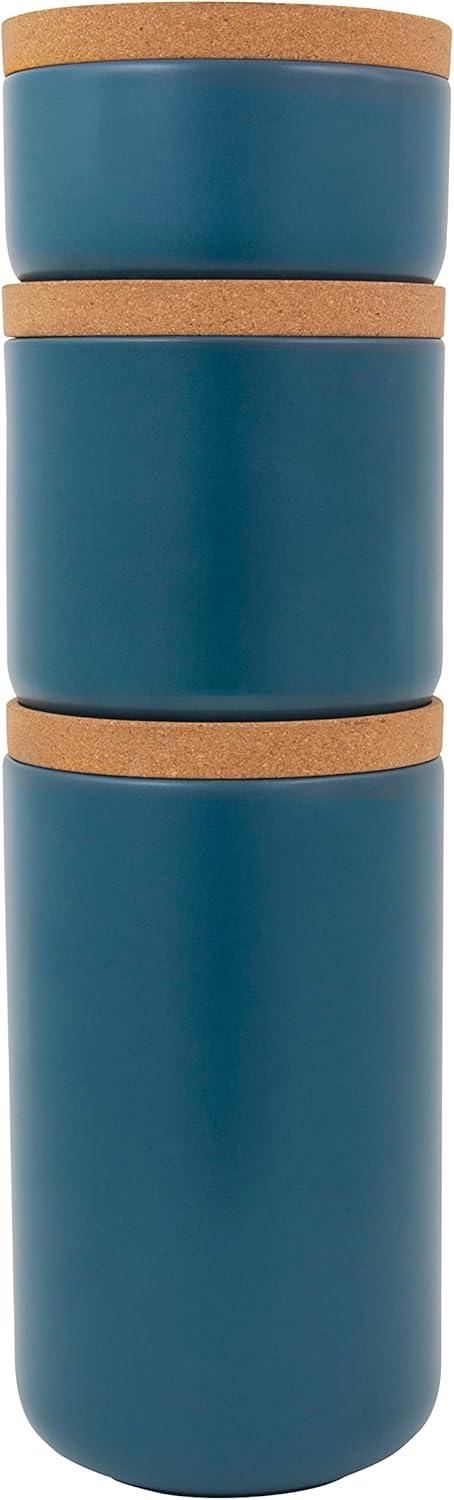 image:imageKamenstein Ceramic and Cork Set of 3 Stackable Canisters 12 qt 1 qt 2 qt WhiteTeal