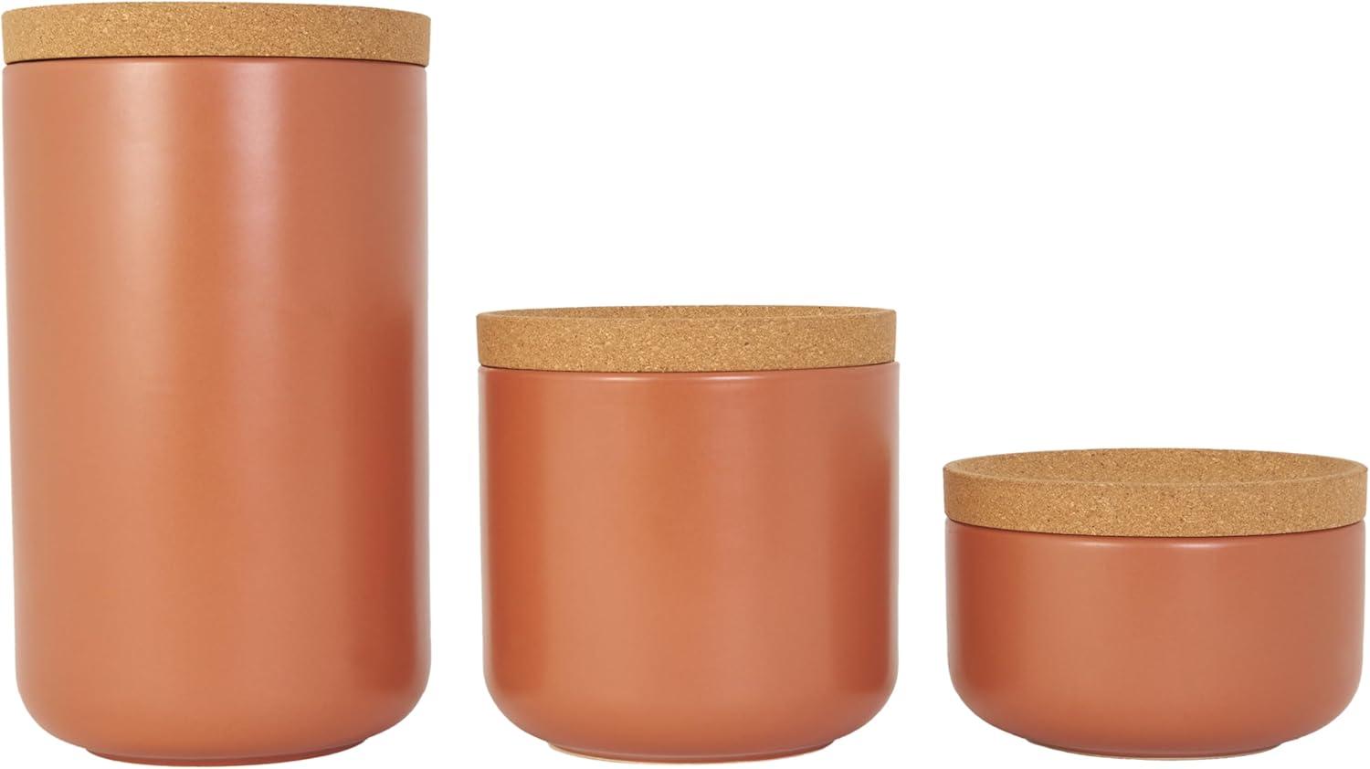 image:imageKamenstein Ceramic and Cork Set of 3 Stackable Canisters 12 qt 1 qt 2 qt WhiteTerra Cotta
