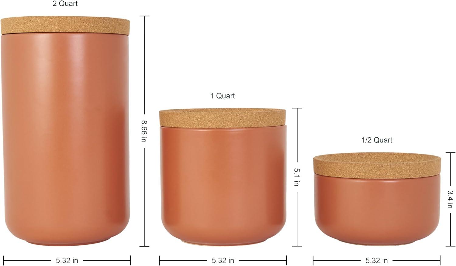 image:imageKamenstein Ceramic and Cork Set of 3 Stackable Canisters 12 qt 1 qt 2 qt WhiteTerra Cotta