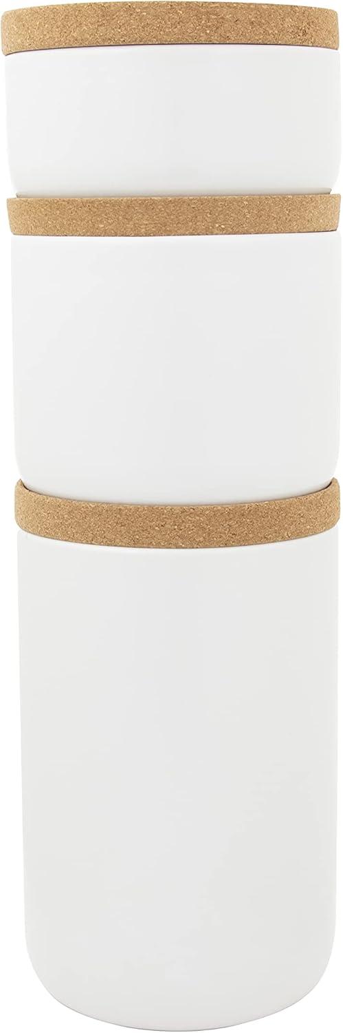 image:imageKamenstein Ceramic and Cork Set of 3 Stackable Canisters 12 qt 1 qt 2 qt WhiteWhite
