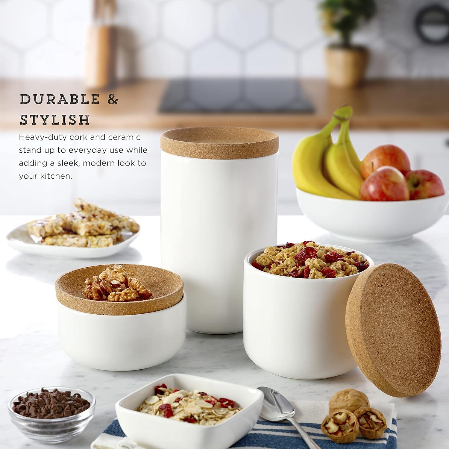 image:imageKamenstein Ceramic and Cork Set of 3 Stackable Canisters 12 qt 1 qt 2 qt WhiteWhite