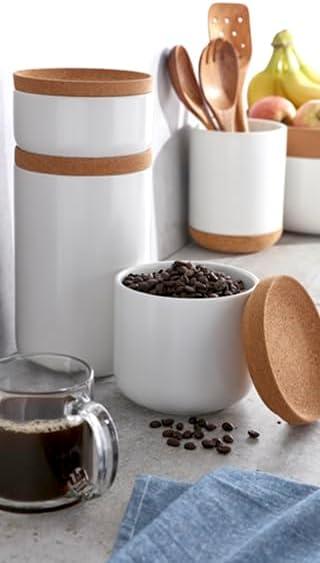 image:imageKamenstein Ceramic and Cork Set of 3 Stackable Canisters 12 qt 1 qt 2 qt WhiteWhite