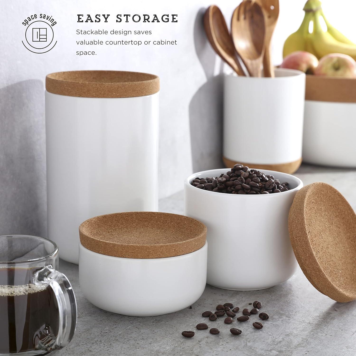 image:imageKamenstein Ceramic and Cork Set of 3 Stackable Canisters 12 qt 1 qt 2 qt WhiteWhite