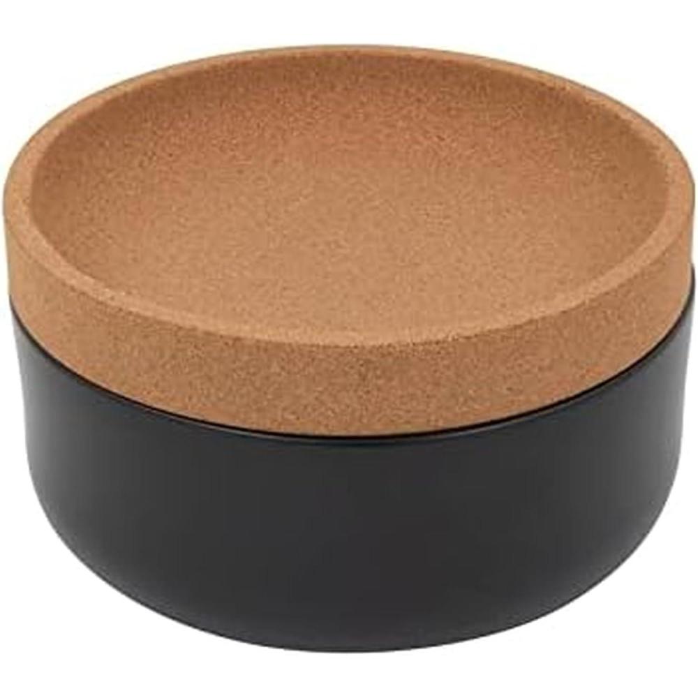 image:imageCeramic and Cork Large Breathable Produce Bowl with Lid to Naturally Extend Produce Freshness Natural Cork and Teal CeramicBlack
