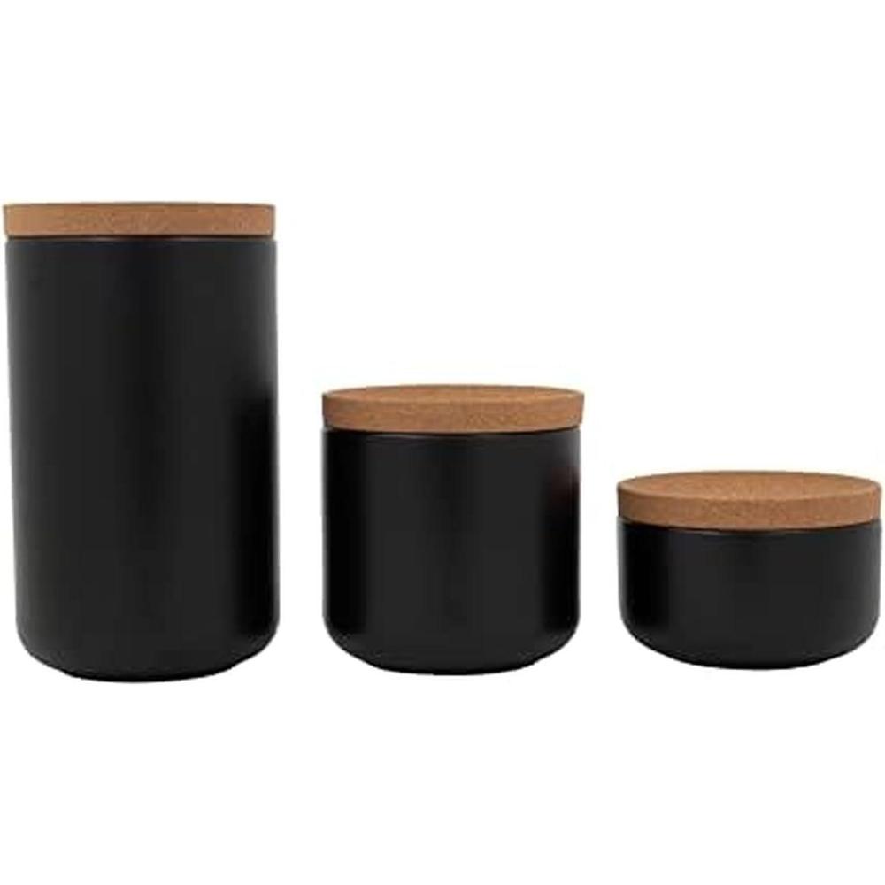 image:imageKamenstein Ceramic and Cork Set of 3 Stackable Canisters 12 qt 1 qt 2 qt WhiteBlack