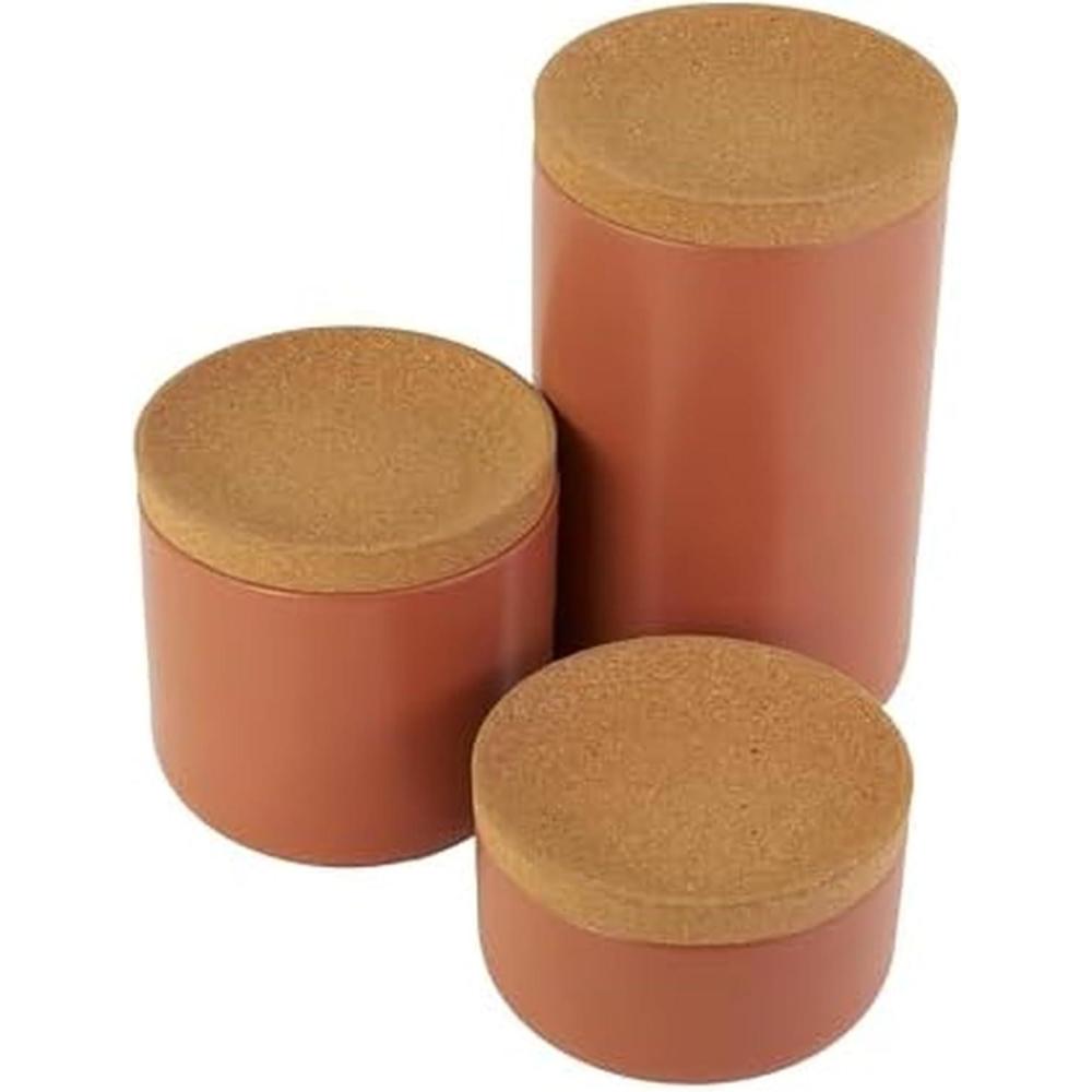 image:imageKamenstein Ceramic and Cork Set of 3 Stackable Canisters 12 qt 1 qt 2 qt WhiteTerra Cotta