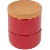 image:imageCeramic and Cork 3 Piece Stackable Salt and Pepper Cellar For Countertop Space Saving Easy Lift Lid to Retain Freshness Natural Cork and Teal CeramicRed